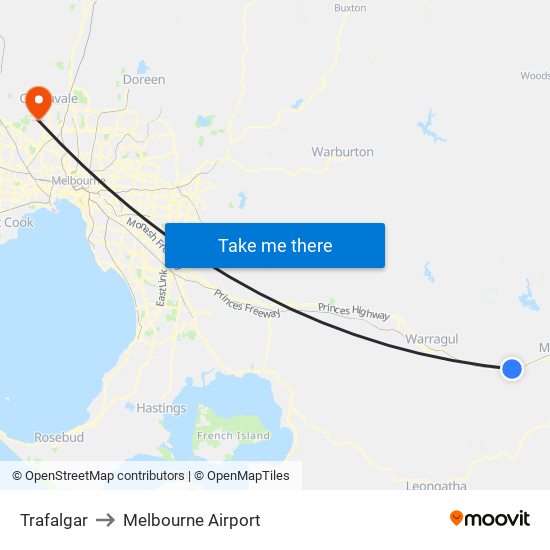 Trafalgar to Melbourne Airport map