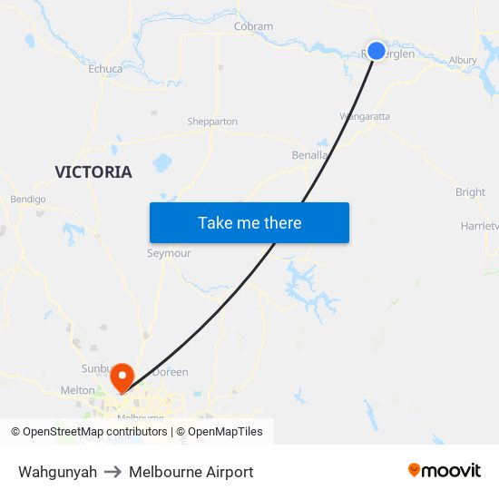 Wahgunyah to Melbourne Airport map