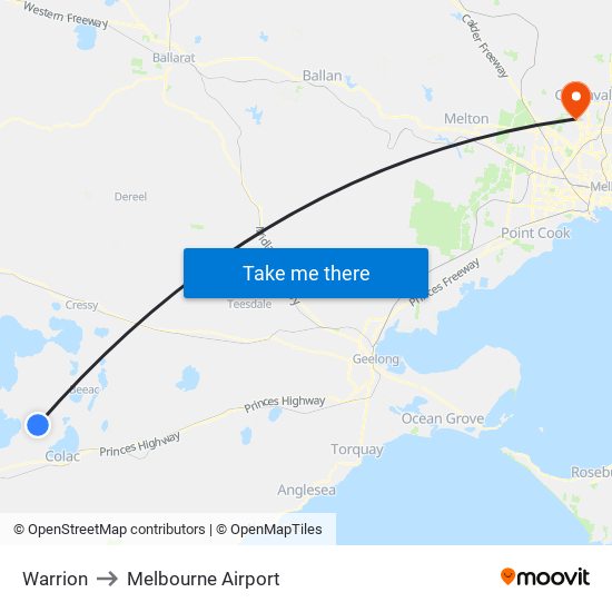 Warrion to Melbourne Airport map