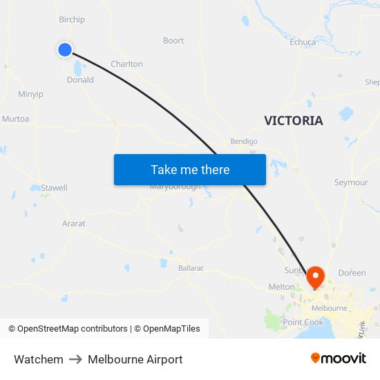Watchem to Melbourne Airport map