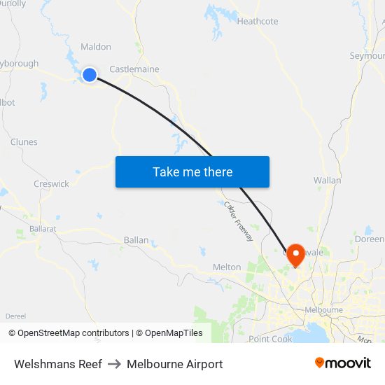 Welshmans Reef to Melbourne Airport map