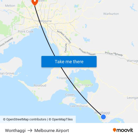 Wonthaggi to Melbourne Airport map