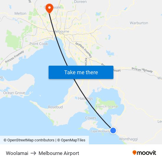 Woolamai to Melbourne Airport map