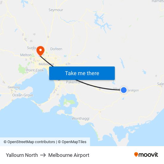 Yallourn North to Melbourne Airport map
