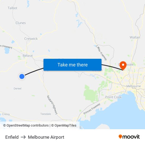 Enfield to Melbourne Airport map