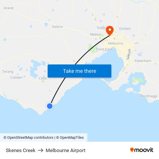 Skenes Creek to Melbourne Airport map
