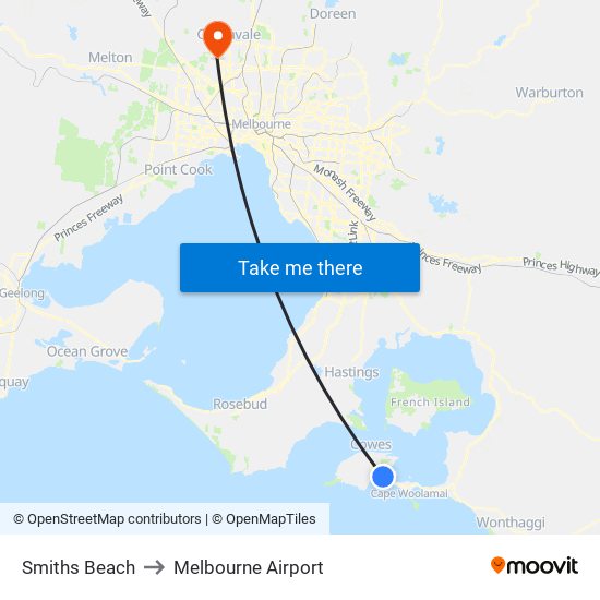 Smiths Beach to Melbourne Airport map