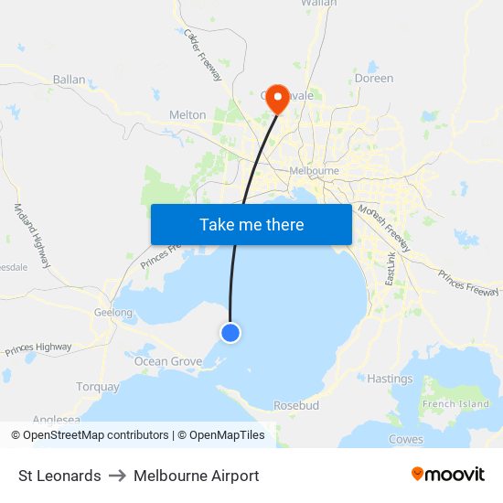 St Leonards to Melbourne Airport map