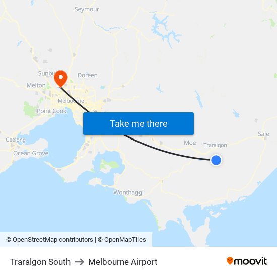 Traralgon South to Melbourne Airport map