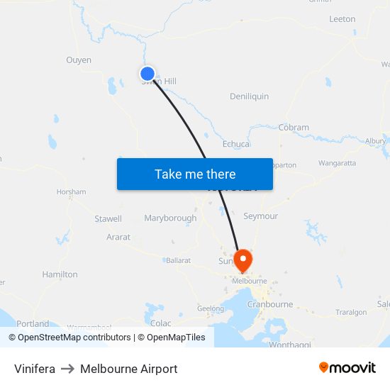 Vinifera to Melbourne Airport map