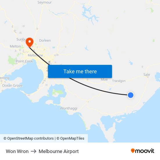 Won Wron to Melbourne Airport map