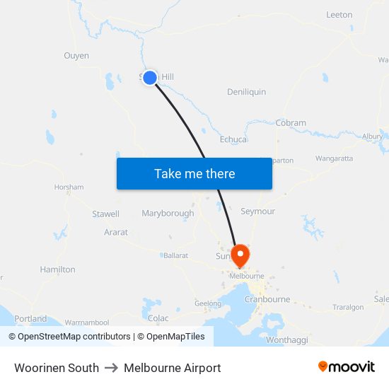 Woorinen South to Melbourne Airport map
