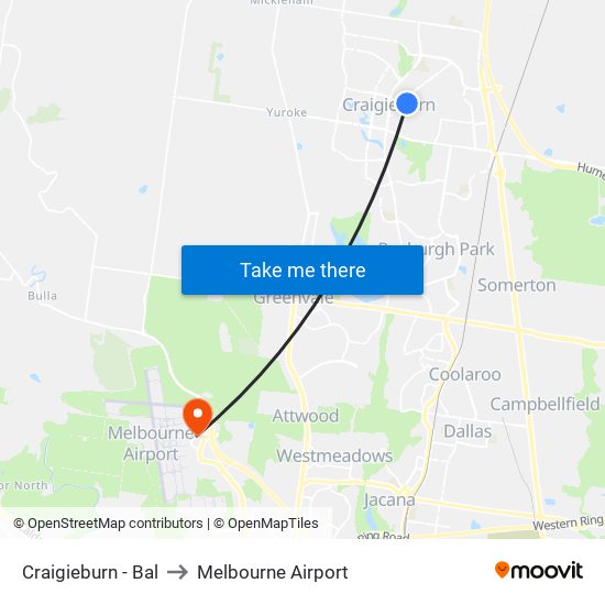 Craigieburn - Bal to Melbourne Airport map