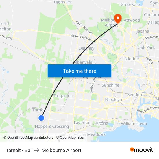 Tarneit - Bal to Melbourne Airport map