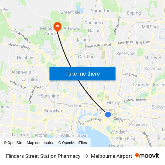 Flinders Street Station Pharmacy to Melbourne Airport map