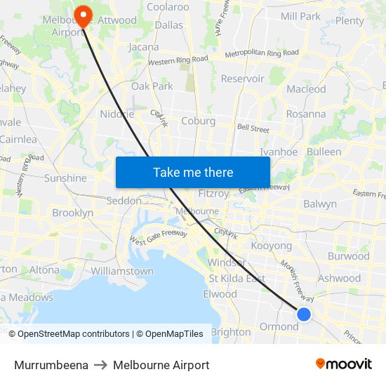 Murrumbeena to Melbourne Airport map