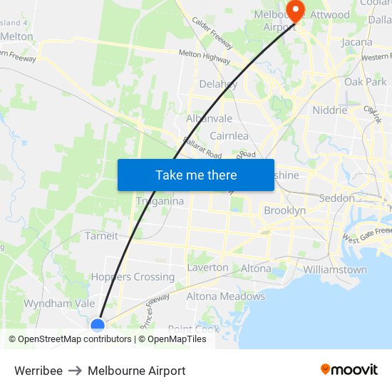 Werribee to Melbourne Airport map