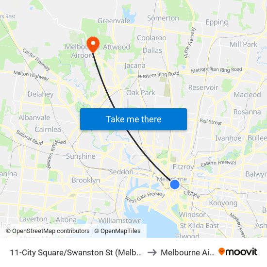 11-City Square/Swanston St (Melbourne City) to Melbourne Airport map