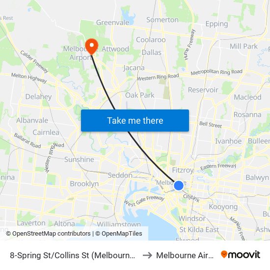 8-Spring St/Collins St (Melbourne City) to Melbourne Airport map