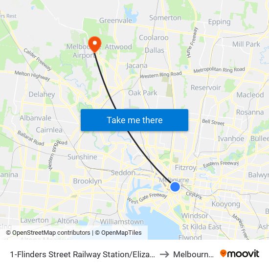 1-Flinders Street Railway Station/Elizabeth St (Melbourne City) to Melbourne Airport map