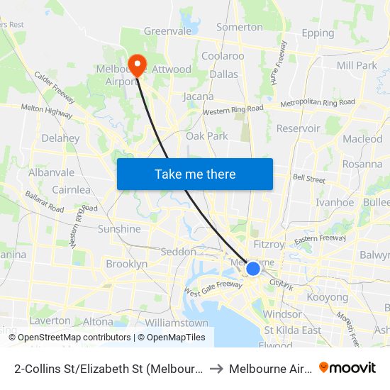 2-Collins St/Elizabeth St (Melbourne City) to Melbourne Airport map