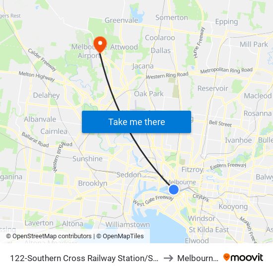 122-Southern Cross Railway Station/Spencer St (Melbourne City) to Melbourne Airport map