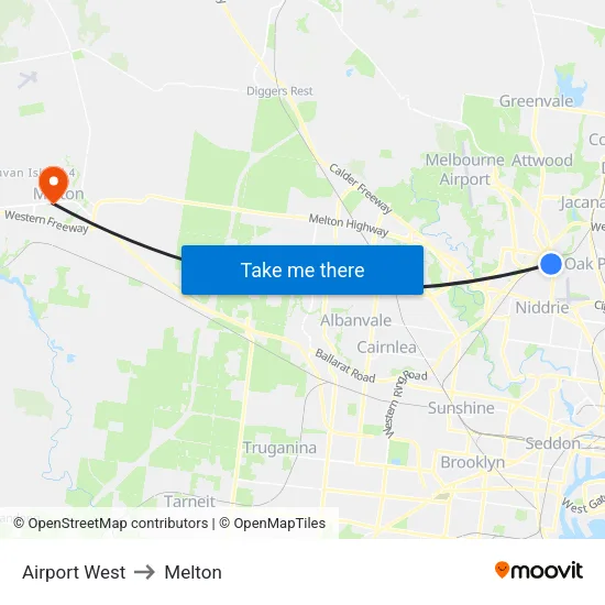 Airport West to Melton map