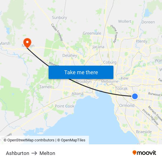 Ashburton to Melton map