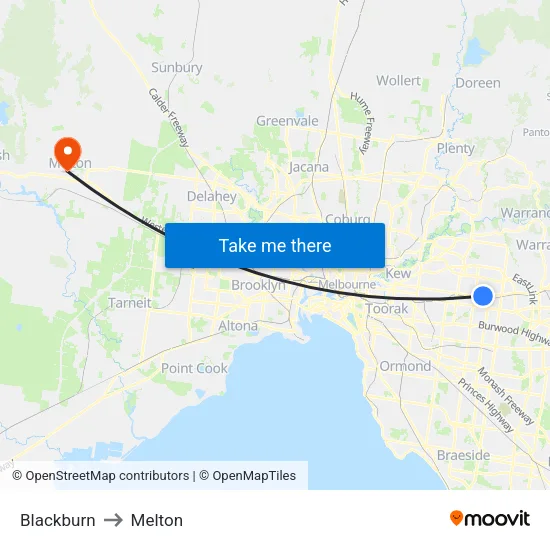 Blackburn to Melton map