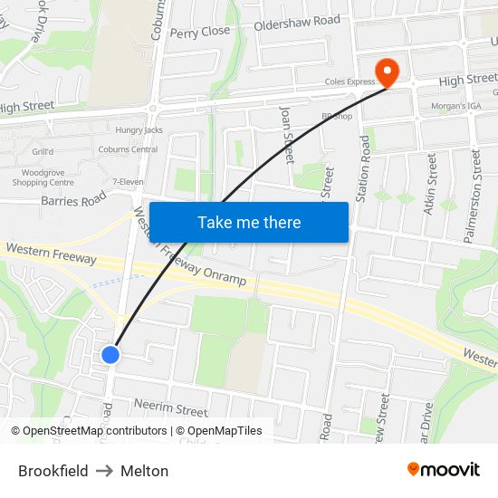 Brookfield to Melton map