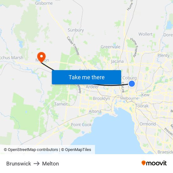 Brunswick to Melton map