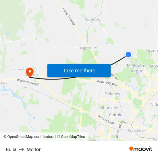Bulla to Melton map