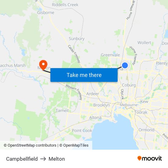 Campbellfield to Melton map