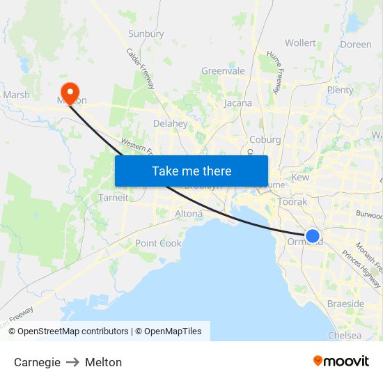 Carnegie to Melton map