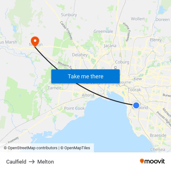 Caulfield to Melton map