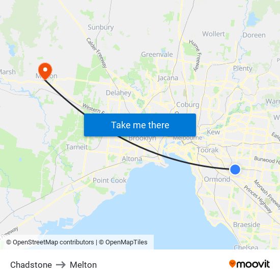 Chadstone to Melton map