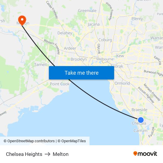 Chelsea Heights to Melton map