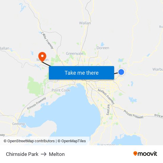Chirnside Park to Melton map