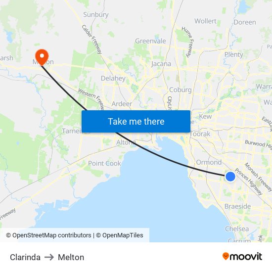 Clarinda to Melton map