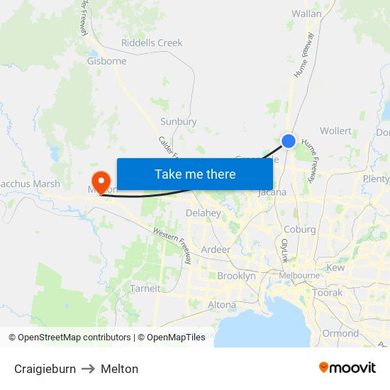 Craigieburn to Melton map