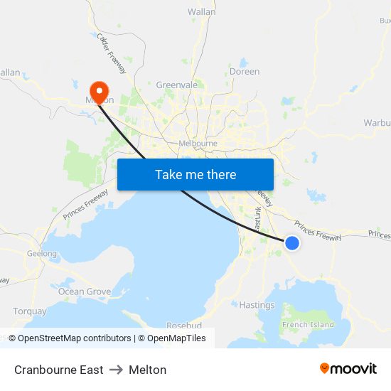 Cranbourne East to Melton map