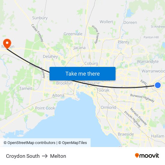 Croydon South to Melton map