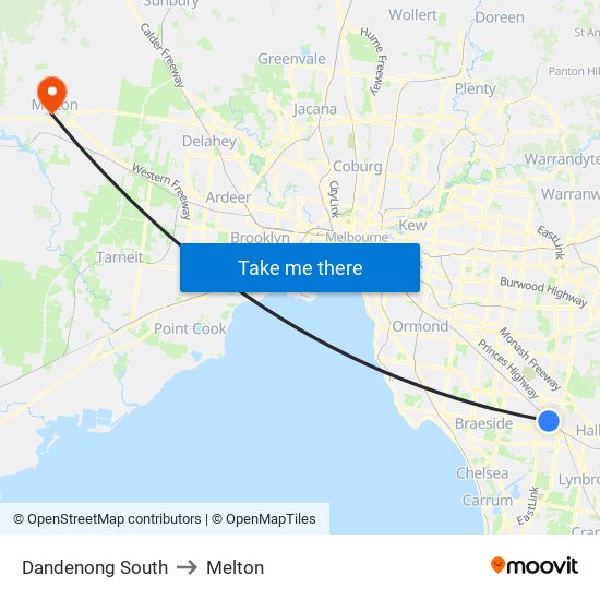 Dandenong South to Melton map