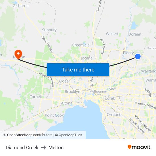 Diamond Creek to Melton map