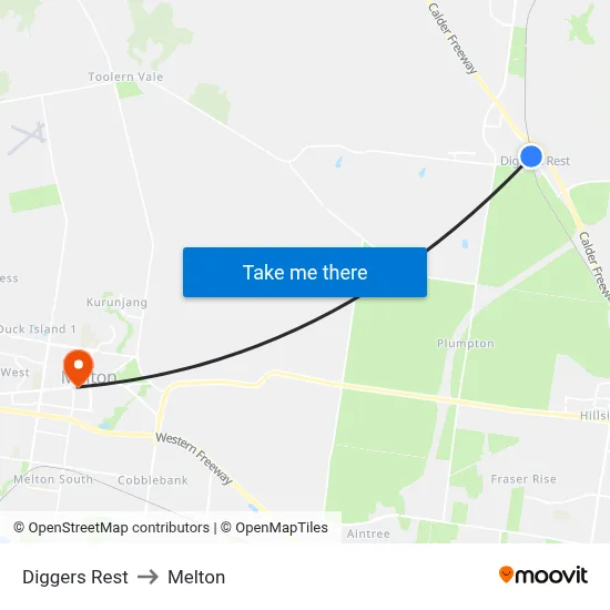 Diggers Rest to Melton map
