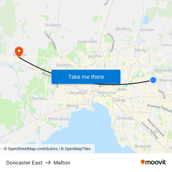 Doncaster East to Melton map