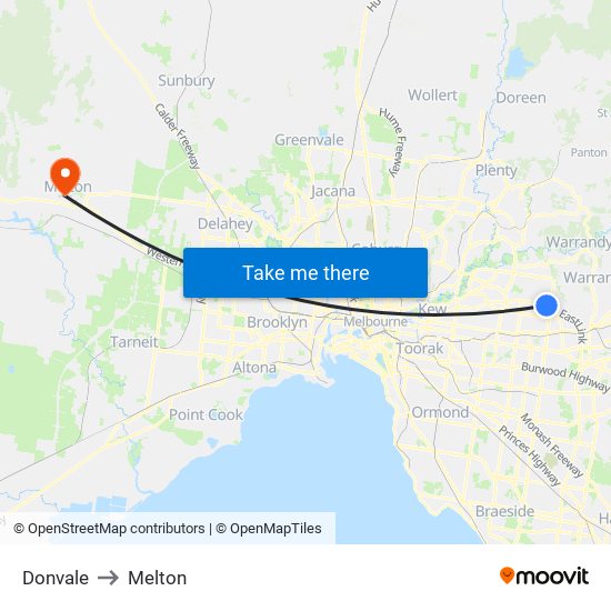 Donvale to Melton map