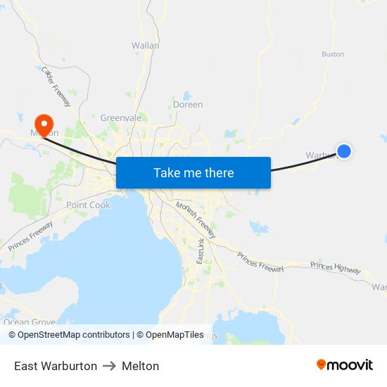 East Warburton to Melton map
