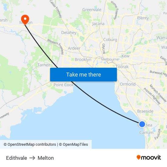 Edithvale to Melton map