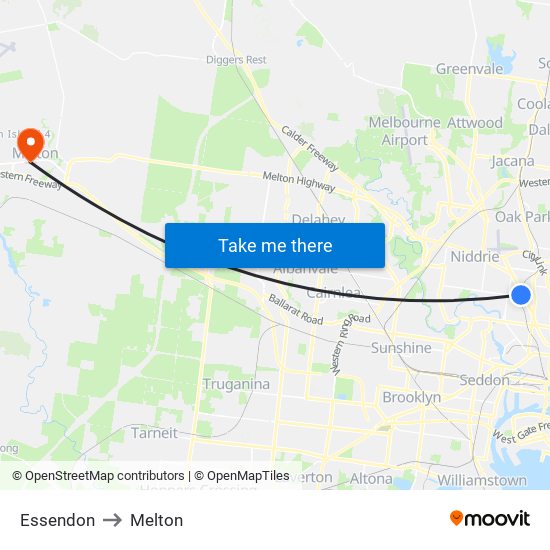 Essendon to Melton map